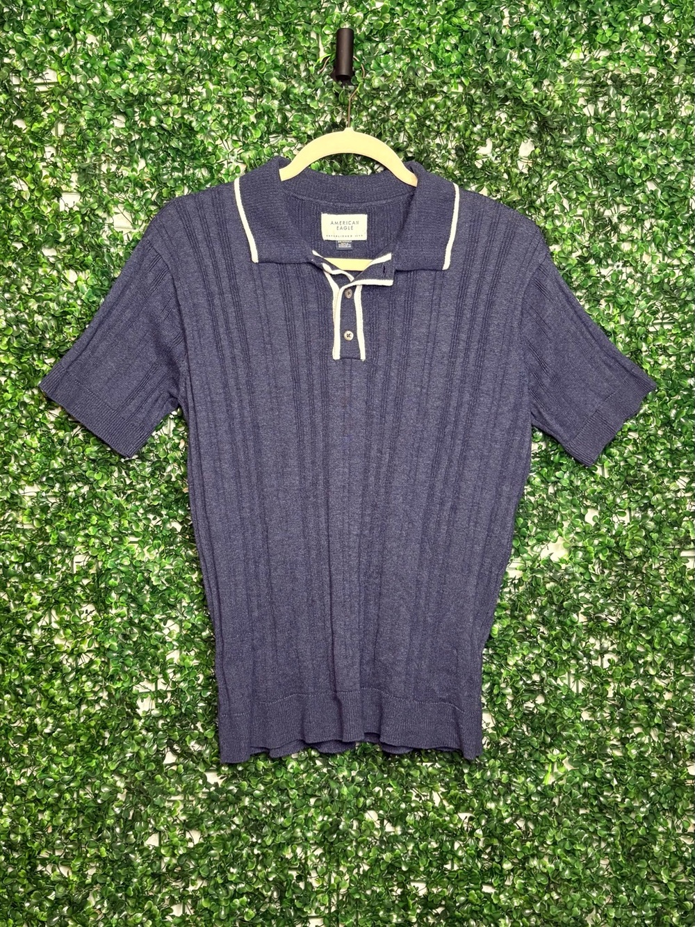 American Eagle Navy Pullover with Cream Stripe Detail